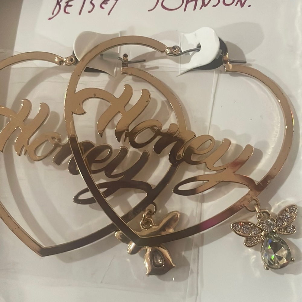 Betsey Johnson Gold Tone Open Frame Honey Bee Earrings